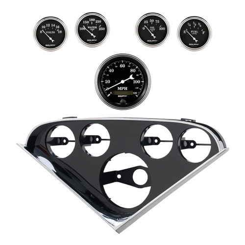 Autometer Old Tyme Black Direct Fit Dash Kit 55-56 Chevrolet (1 x 3-3/8in. / 4 x 2-1/16in.) - 2207-07 Photo - Primary