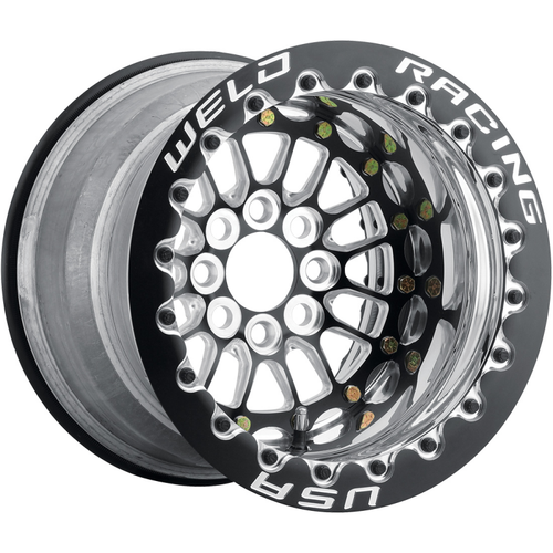Weld Tuner Import Drag 13x11 / 4x100mm BP / 4.5in. BS Black Center Black Double Beadlock M/T Wheel - 778B-31115MB Photo - Primary