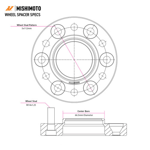 Mishimoto Wheel Spacers - 5x112 - 66.5 - 12 - M14 - Black - MMWS-015-120BK Technical Drawing