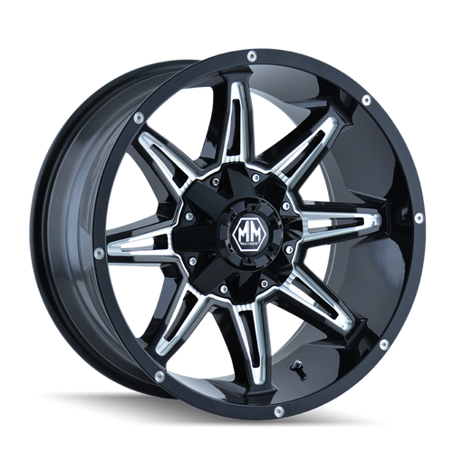 Mayhem 8090 Rampage 20x9 / 8x165.1 BP / 0mm Offset / 130.8mm Hub Gloss Black Milled Wheel - 8090-2981M Photo - Primary