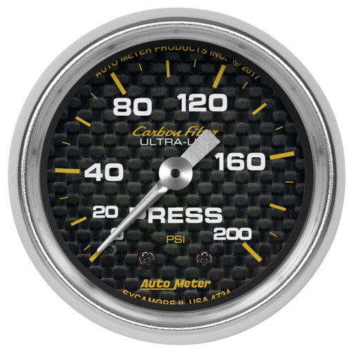 Autometer Carbon Fiber 2-1/16in Mechanical 0-200 PSI Pressure Gauge - 4734 Photo - Primary