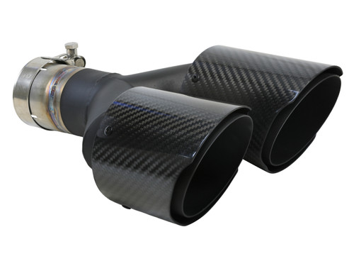 aFe Takeda 2.5in 304 Stainless Steel Clamp-on Exhaust Tip Driver side 2.5in Inlet 4in Dual-Carbon - 49T25480-C122 Photo - Primary