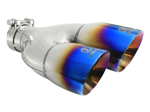 aFe Takeda 2.5in 304 Stainless Steel Clamp-on Exhaust Tip Driver Side 2.5in Inlet 4inDual-Blue Flame - 49T25484-L122 Photo - Primary