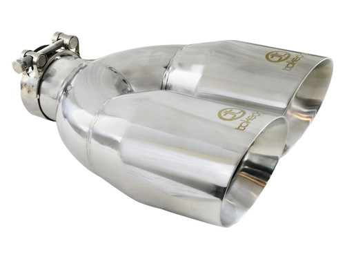 aFe Takeda 2.5in 304 Stainless Steel Clamp-on Tip Passenger Side 2.5in Inlet 4inDual - Polished - 49T25484-P121 Photo - Primary