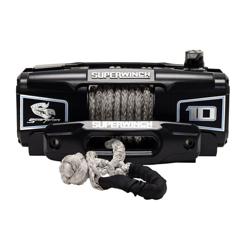 Superwinch 10000 LBS 12V DC 3/8in x 54ft Synthetic Rope Scorpion 10000SR Winch - Black Powdercoat - 1155401 Photo - Close Up