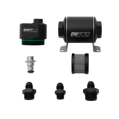 DeatschWerks DWFFR-X 70mm Billet Fuel Filter Regulator - 10 Micron with 6AN Fittings - 8-FFR-070-010K-6 Photo - Primary