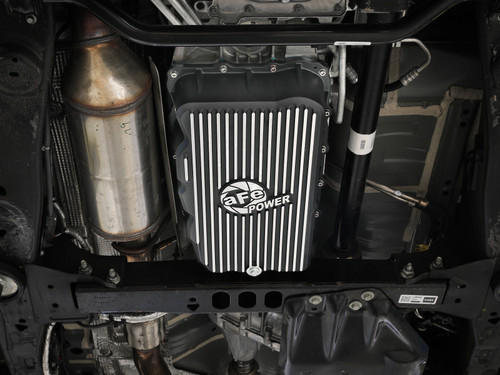 aFe 20-26 GM Trucks L6 3.0L Transmission Pan - Black w/ Machined Fins - 46-71420B Photo - Mounted