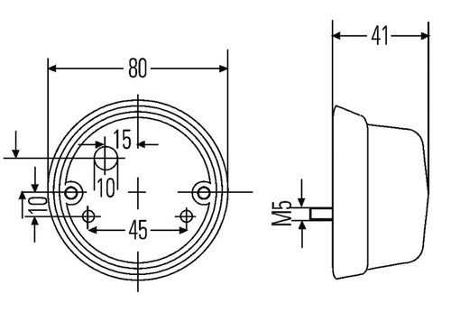 Hella 1259 Red Tail Lamp w/ Chrome Base - 001259751 Technical Drawing