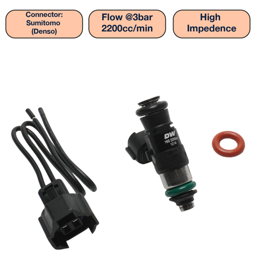 DeatschWerks Universal 2200cc Single Fuel Injector / 34mm Length / 14mm O-Ring Seals - DW2200-34-14-14-1 Photo - Primary