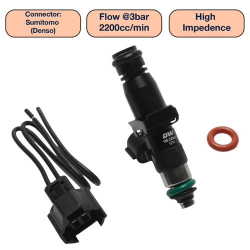 DeatschWerks Universal 2200cc Single Fuel Injector / 60mm Length / 14mm O-Ring Seals - DW2200-60-14-14-1 Photo - Primary