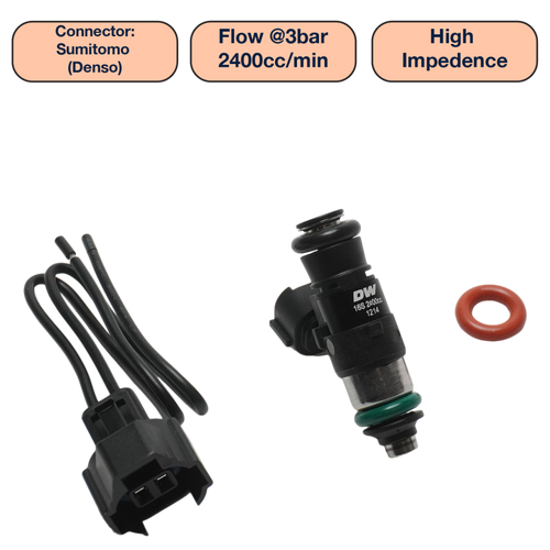 DeatschWerks Universal 2400cc Single Fuel Injector / 34mm Length / 14mm O-Ring Seals - DW2400-34-14-14-1 Photo - Primary