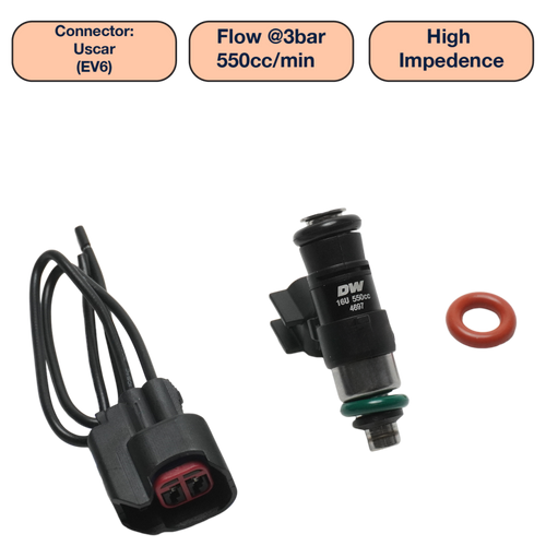 DeatschWerks Universal 550cc Single Fuel Injector / 34mm Length / 14mm O-Ring Seals - DW550-34-14-14-1 Photo - Primary