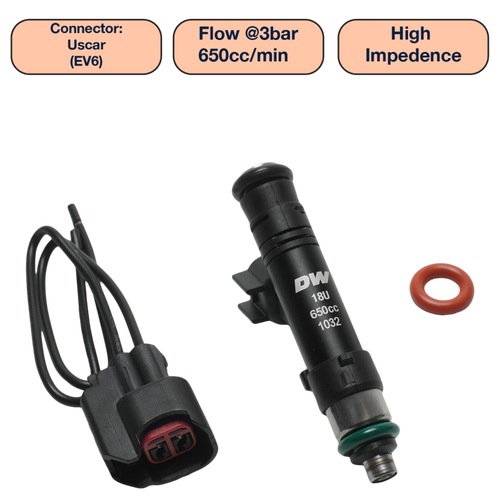 DeatschWerks Universal 650cc Single Fuel Injector / 60mm Length / 14mm O-Ring Seals - DW650-60-14-14-1 Photo - Primary