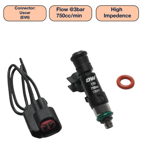 DeatschWerks Universal 750cc Single Fuel Injector / 48mm Length / 14mm O-Ring Seals - DW750-48-14-14-1 Photo - Primary