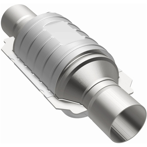 MagnaFlow Univ Conv 2in In/Out Ctr/Ctr Round 9in Body L x 5.125in W x 13in Overall L Single O2 Port - 51234 Photo - Unmounted