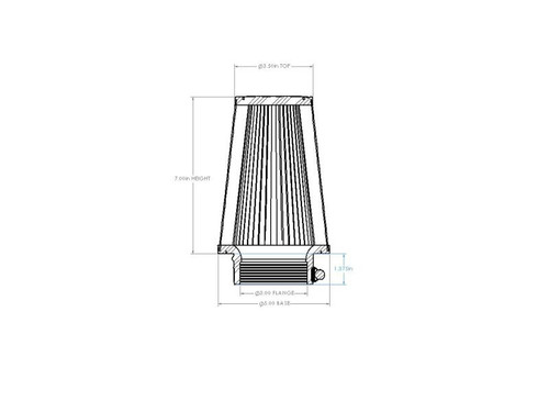 aFe POWER Universal Clamp-On Air Filter w D2 Dura-Dry Media 3in F x 5in B x 3-1/2in T x 7in H - 21-30003V Technical Drawing