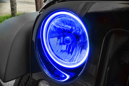 Oracle 07-17 Jeep Wrangler Surface Mount LED Headlight Halo Kit - Blue - 3943-002 Photo - lifestyle view