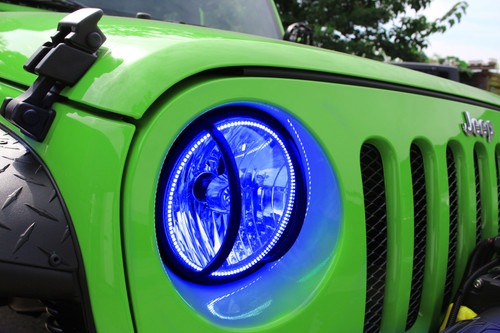 Oracle 07-17 Jeep Wrangler Surface Mount LED Headlight Halo Kit - Blue - 3943-002 Photo - lifestyle view