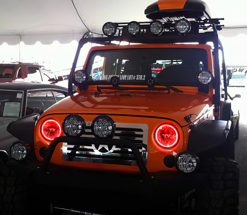 Oracle 07-17 Jeep Wrangler Surface Mount LED Headlight Halo Kit - Red - 3943-003 Photo - lifestyle view