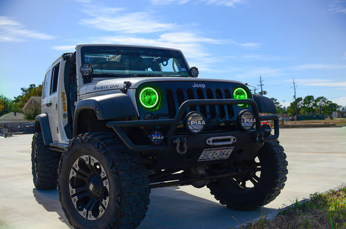 Oracle 07-17 Jeep Wrangler Surface Mount LED Headlight Halo Kit - Green - 3943-004 Photo - lifestyle view