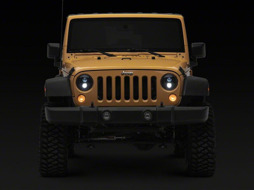 Raxiom 07-18 Jeep Wrangler JK Axial Series DB1 LED Headlights- Black Housing- Clear Lens - J181074 Photo - Close Up