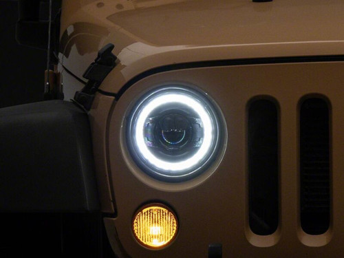 Raxiom 07-18 Jeep Wrangler JK 7-Inch V2 Dragon Eye LED Headlights- Black Housing- Clear Lens - J195064 Photo - Close Up