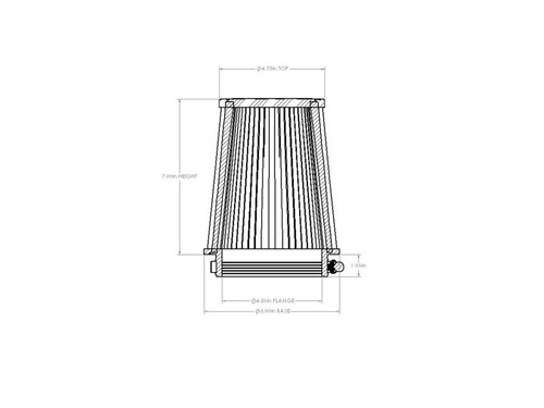 aFe POWER Universal Clamp-On Air Filter w/ D2 Dura-Dry Media - 4.5in F x 6in B x 4.75in T x 7in H - 21-45507V Technical Drawing