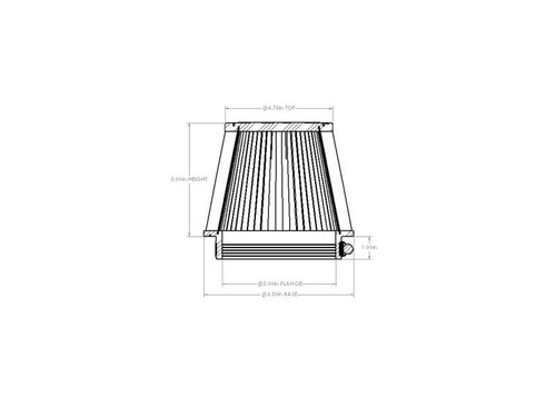aFe POWER Universal Clamp-On Air Filter w/ D2 Dura-Dry Media - 5in F x 6.5in B x 4.75in T x 5in H - 21-50505V Technical Drawing