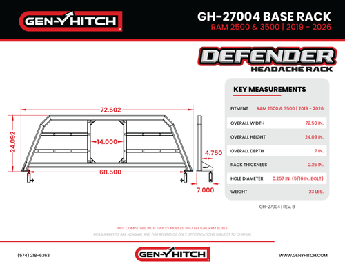 Gen-Y 19+ Dodge Ram 2500/3500 Defender Headache Rack Only - Black - GH-27004 User 1