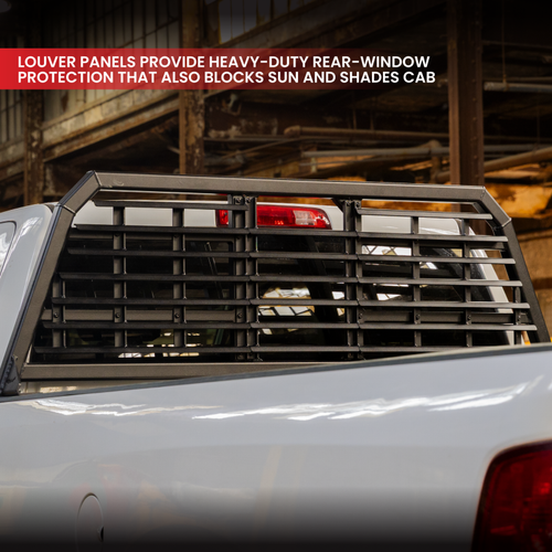 Gen-Y 19+ Dodge Ram 2500/3500 Defender 2 Outer Louver Panel for Headache Rack - Black - GH-29204 Photo - lifestyle view