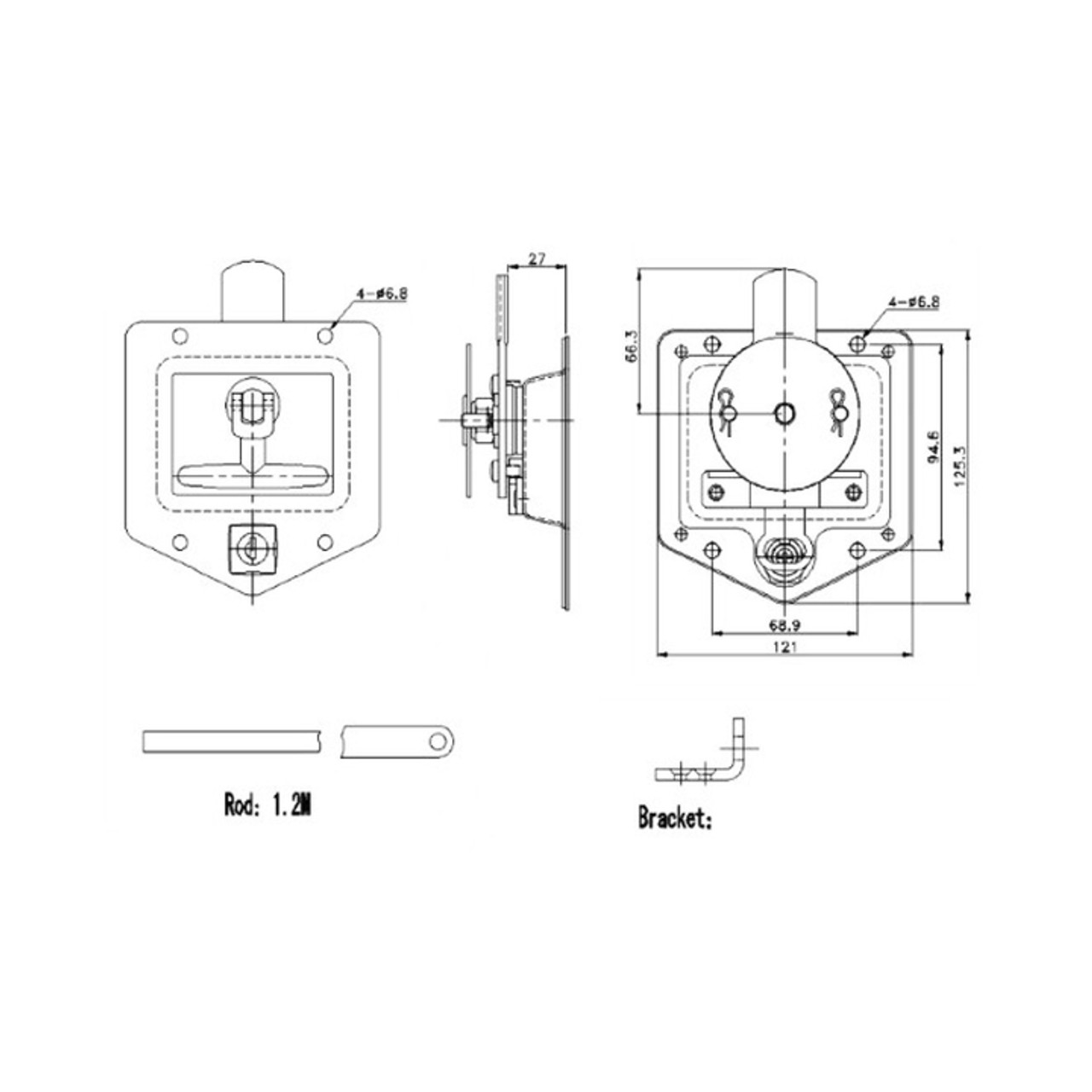 Dropt S/S 3Way Locking & Rods-Hole 510