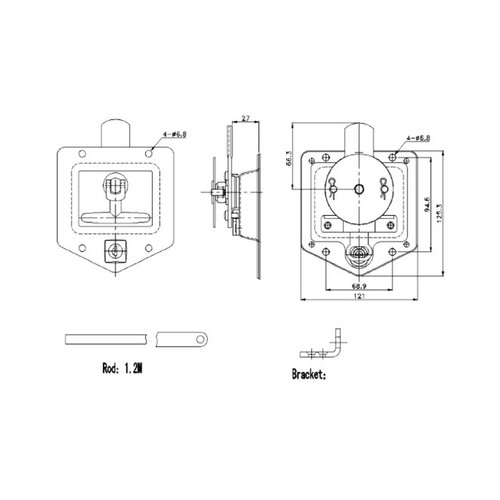 Dropt S/S 3Way Locking & Rods-Hole 510