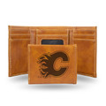 Calgary Flames Brown Laser Engraved Trifold Wallet