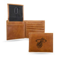 Miami Heat Laser Engraved Brown Billfold Wallet