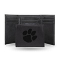 Clemson Tigers Laser Engraved Black Trifold Wallet
