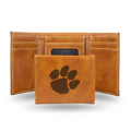 Clemson Tigers Laser Engraved Brown Trifold Wallet