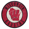 Wisconsin Badgers Round State Wood Sign
