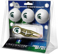 Michigan State Spartans Gold Crosshair Divot Tool & 3 Golf Ball Gift Pack