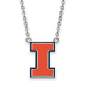 Illinois Fighting Illini Sterling Silver Large Enameled Pendant Necklace