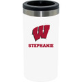 Wisconsin Badgers Personalized 12 oz. White Stainless Steel Slim Can Holder