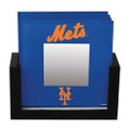 New York Mets 4-Piece Art Glass Coaster Set in Black Wood Caddy
