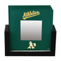 Oakland Athletics 4-Piece Art Glass Coaster Set in Black Wood Caddy