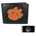 Clemson Tigers Leather Bi-fold Wallet & Black Money Clip