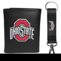 Ohio State Buckeyes Leather Tri-fold Wallet & Strap Key Chain
