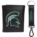 Michigan State Spartans Leather Tri-fold Wallet & Strap Key Chain