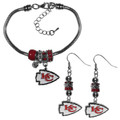 Kansas City Chiefs Euro Bead Earrings and Bracelet Set