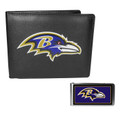 Baltimore Ravens Leather Bi-fold Wallet & Color Money Clip