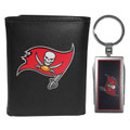 Tampa Bay Buccaneers Black Leather Tri-fold Wallet & Multitool Key Chain