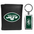 New York Jets Black Leather Tri-fold Wallet & Multitool Key Chain