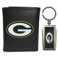 Green Bay Packers Black Leather Tri-fold Wallet & Multitool Key Chain